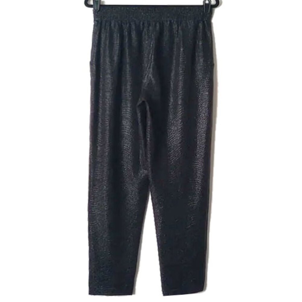 BCBG Textured Pull On Baggy Ankle Pants M Black Pockets - 50off3 - Picture 2 of 8
